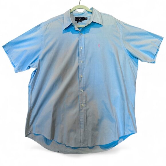 Ralph Lauren Classic Fit Short Sleeve Button Down XL Light Blue Shirt Pink Pony - Picture 1 of 10
